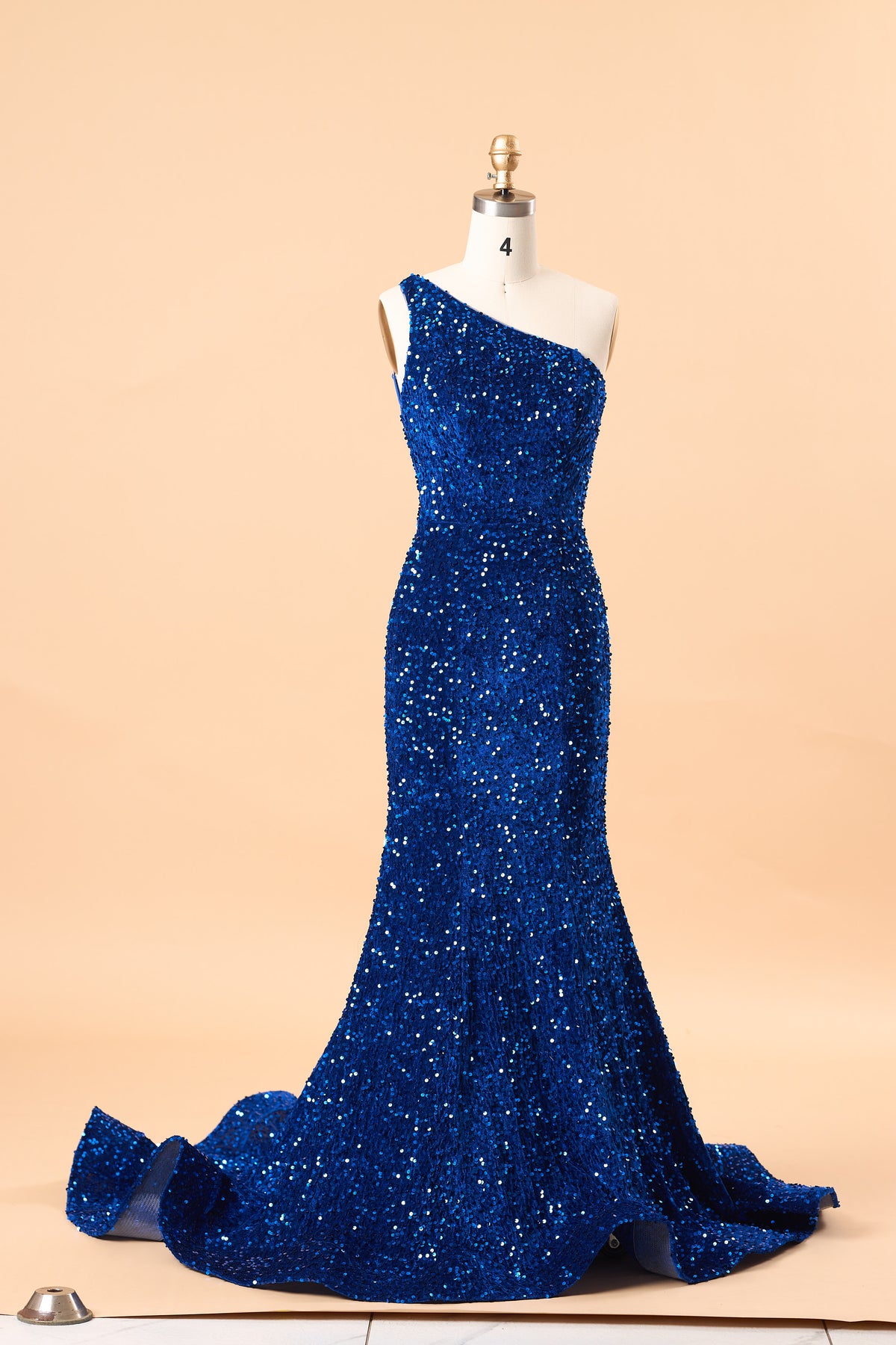 Royal Blue Sequin One Shoulder Mermaid Prom Gown With Train | Ships Within 72 Hours