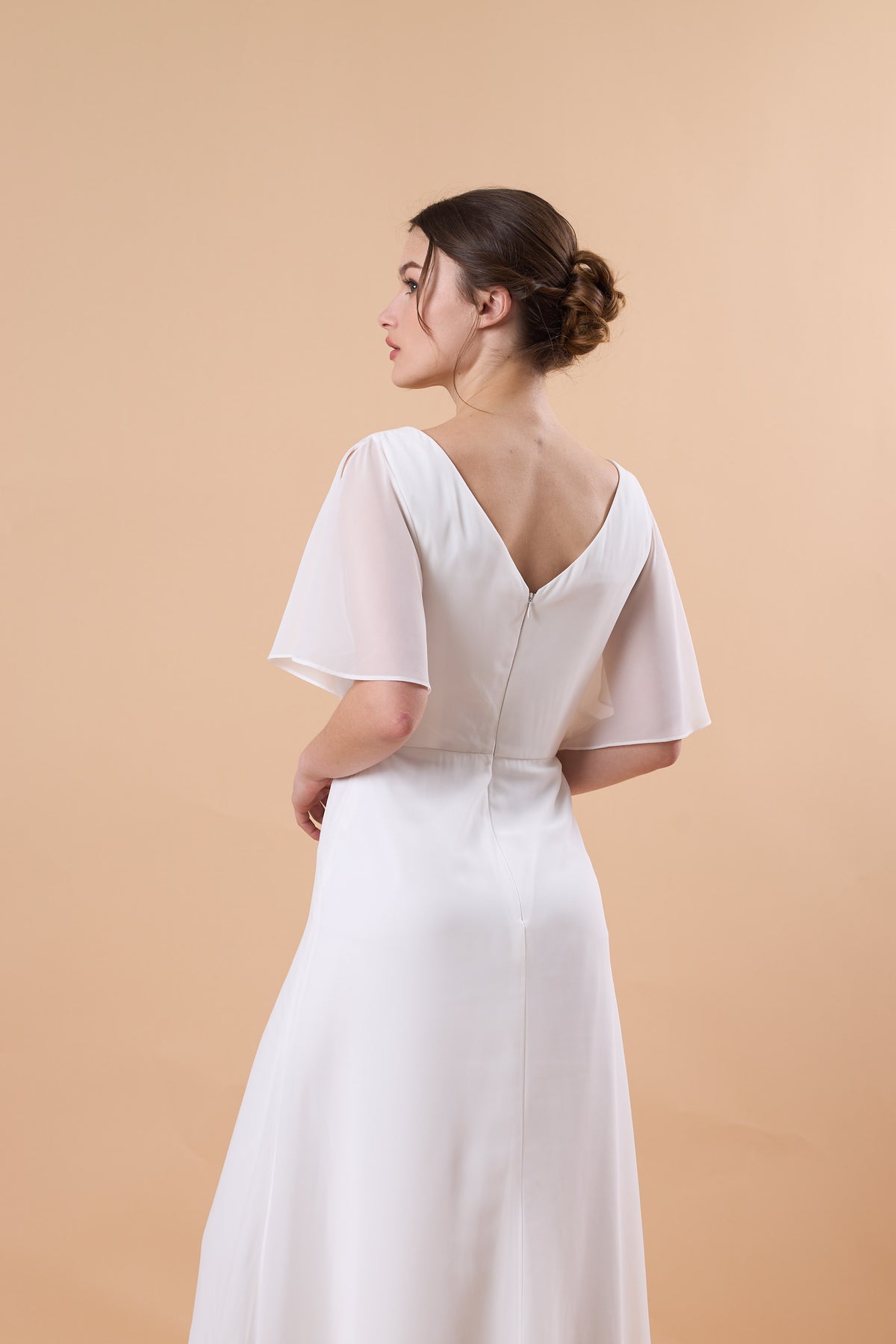 White V Neck Flutter Sleeve Wrap Chiffon Floor-Length Maternity Maxi Dress | US Sizes | Ship in 72 Hours