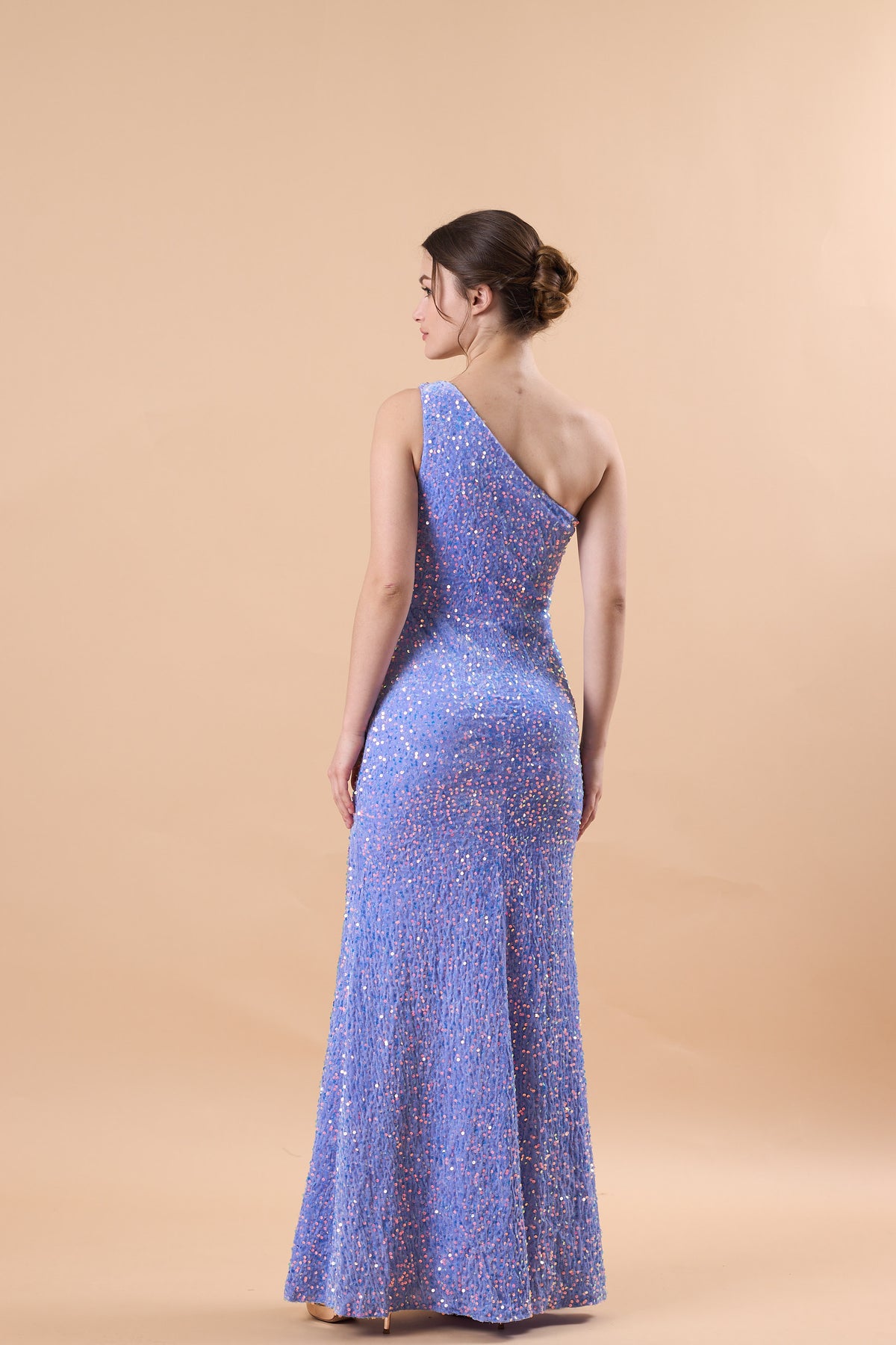 Lavender One Shoulder Ruched Sequin Mermaid Maxi Formal Gown | US Sizes | Ship in 72 Hours