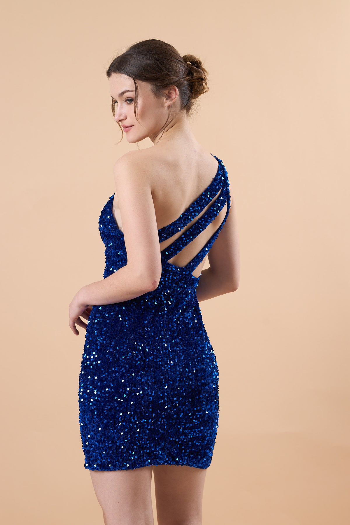 Royal Blue One Shoulder Sequin Bodycon Short Homecoming Dress | US Sizes | Ship in 72 Hours