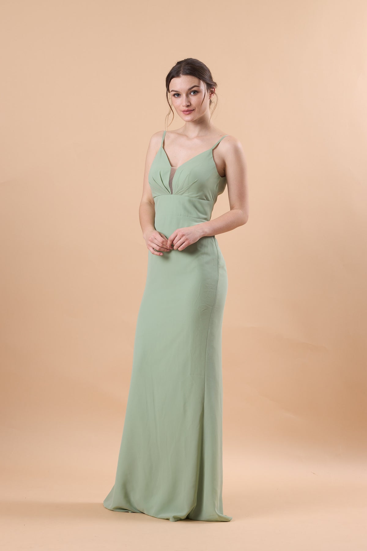 72‑Hour Dispatch Sage Green Spaghetti Strap Chiffon Long Bridesmaid Dress V‑Neck Mermaid Formal Gown