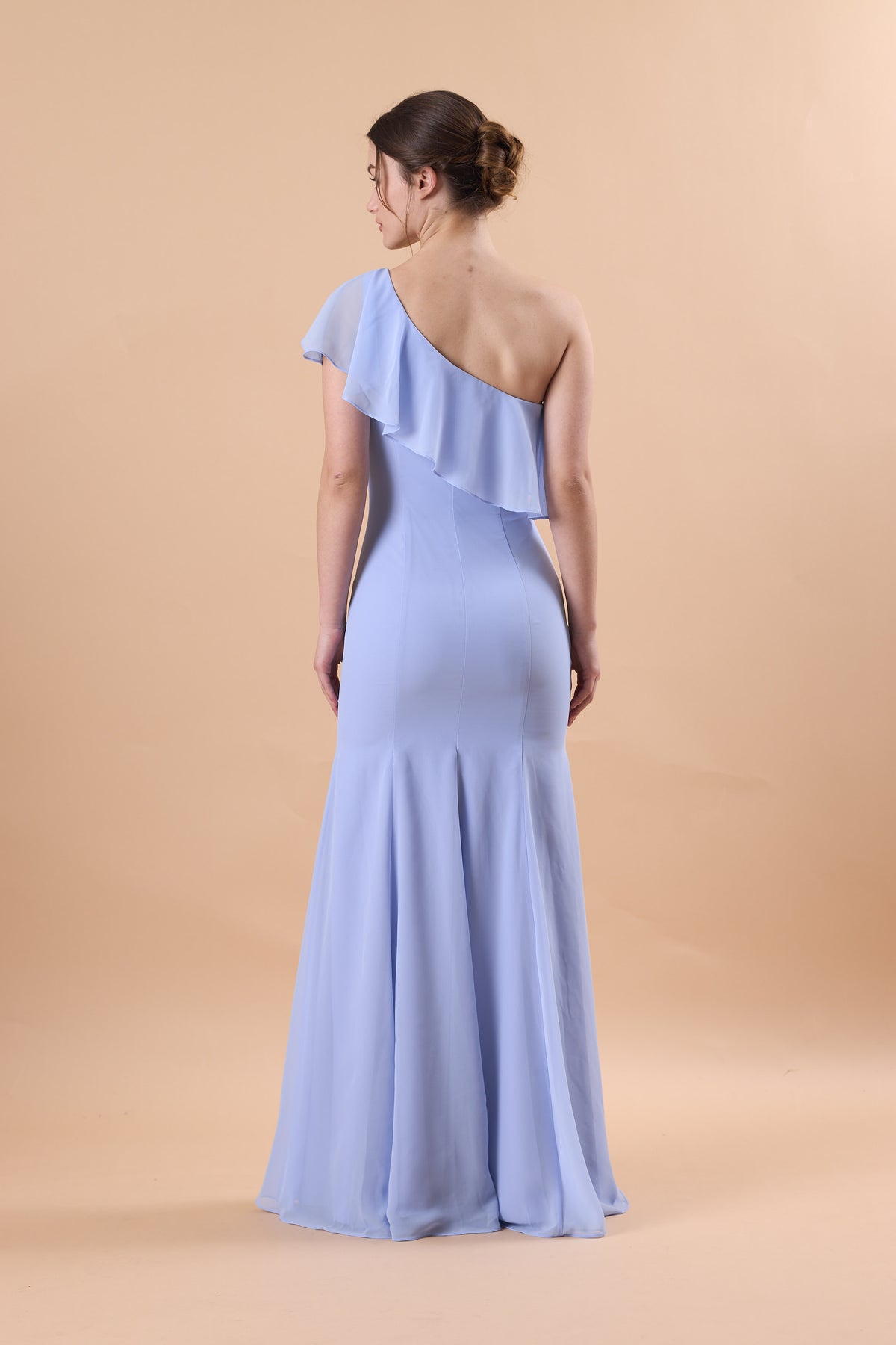 72‑Hour Dispatch Light Blue One‑Shoulder Ruffle Bridesmaid Dress, Mermaid 70D Chiffon Formal Gown