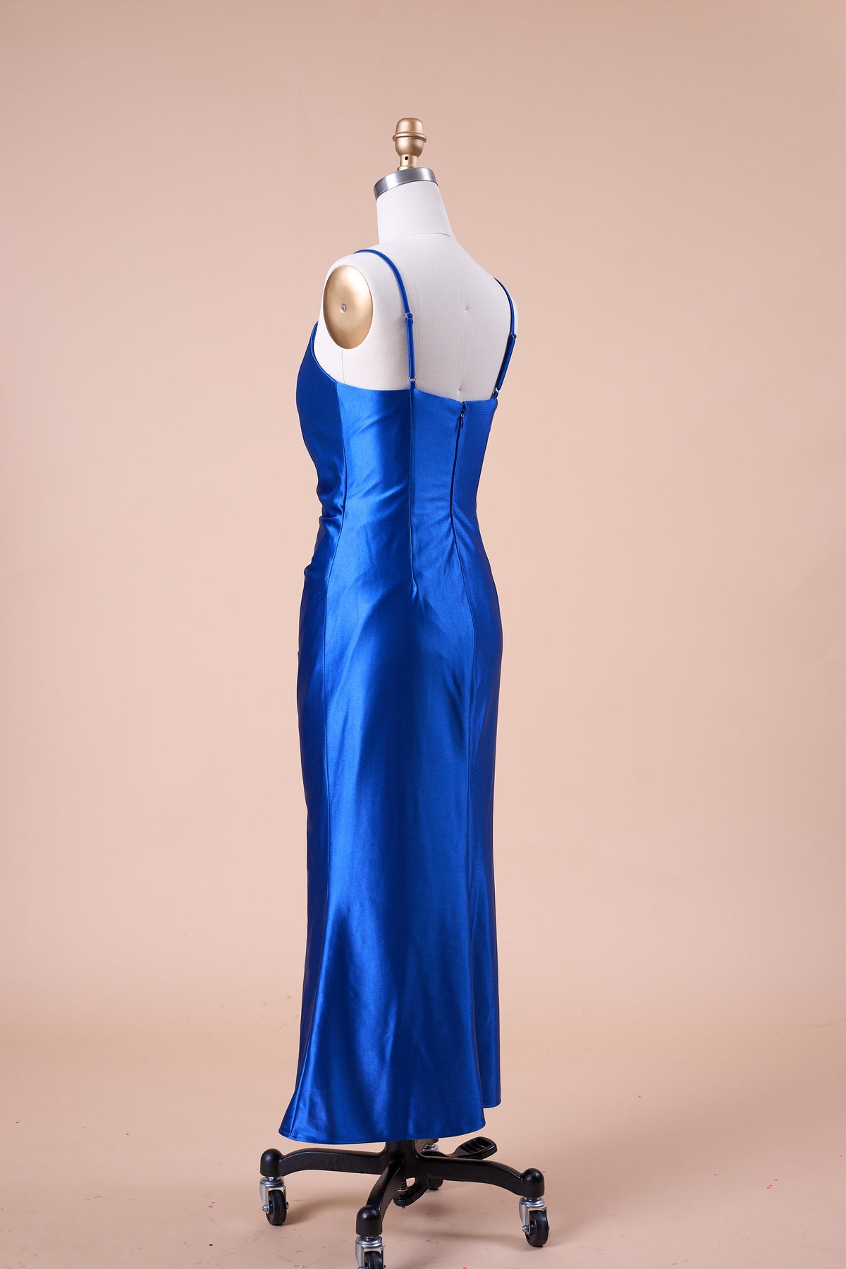 72‑Hour Dispatch Royal Blue Satin Spaghetti Strap V‑Neck Ruched Slit Midi Formal Dress