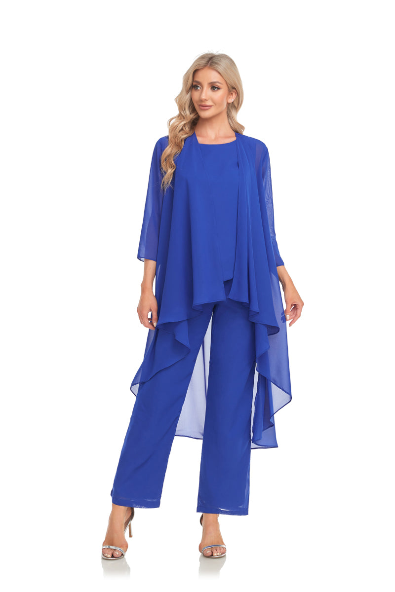 72-Hour Dispatch Royal Blue Chiffon 3-Piece Pantsuit with Long Jacket