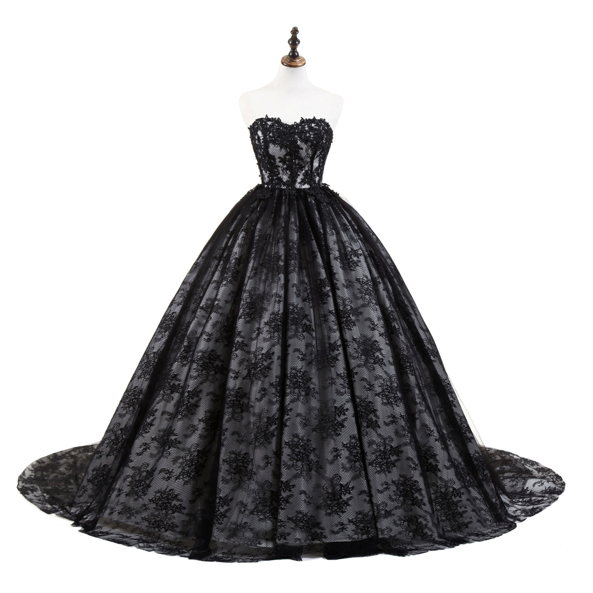 7-Day Dispatch Strapless Sweetheart Black Lace Tulle Ball Gown Lace-up Back Prom Dress