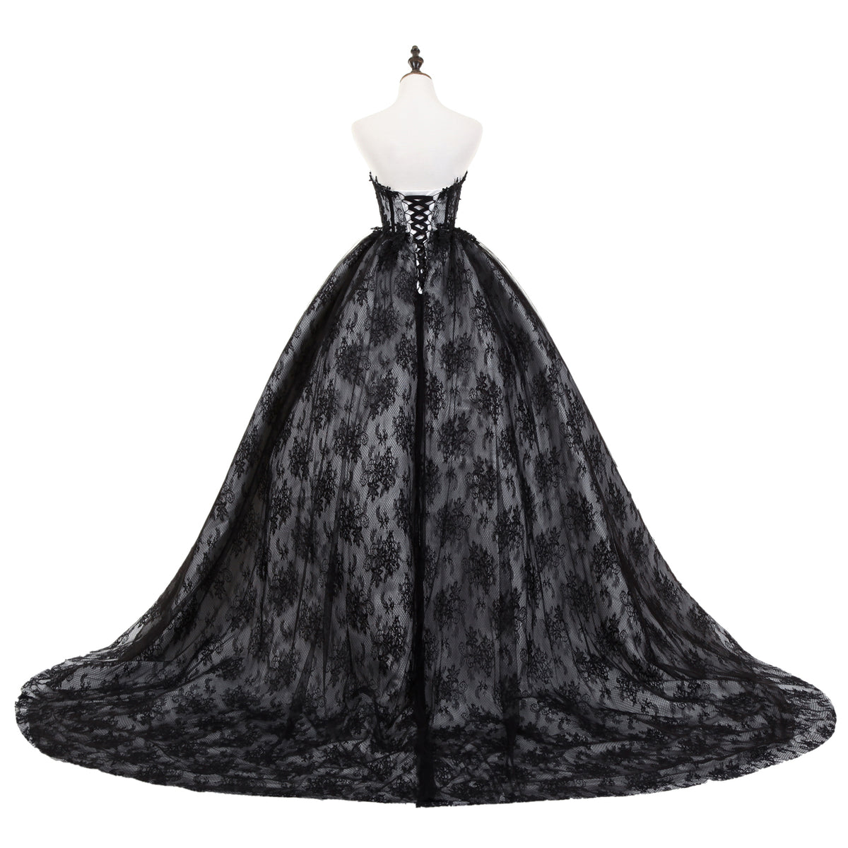 7-Day Dispatch Strapless Sweetheart Black Lace Tulle Ball Gown Lace-up Back Prom Dress