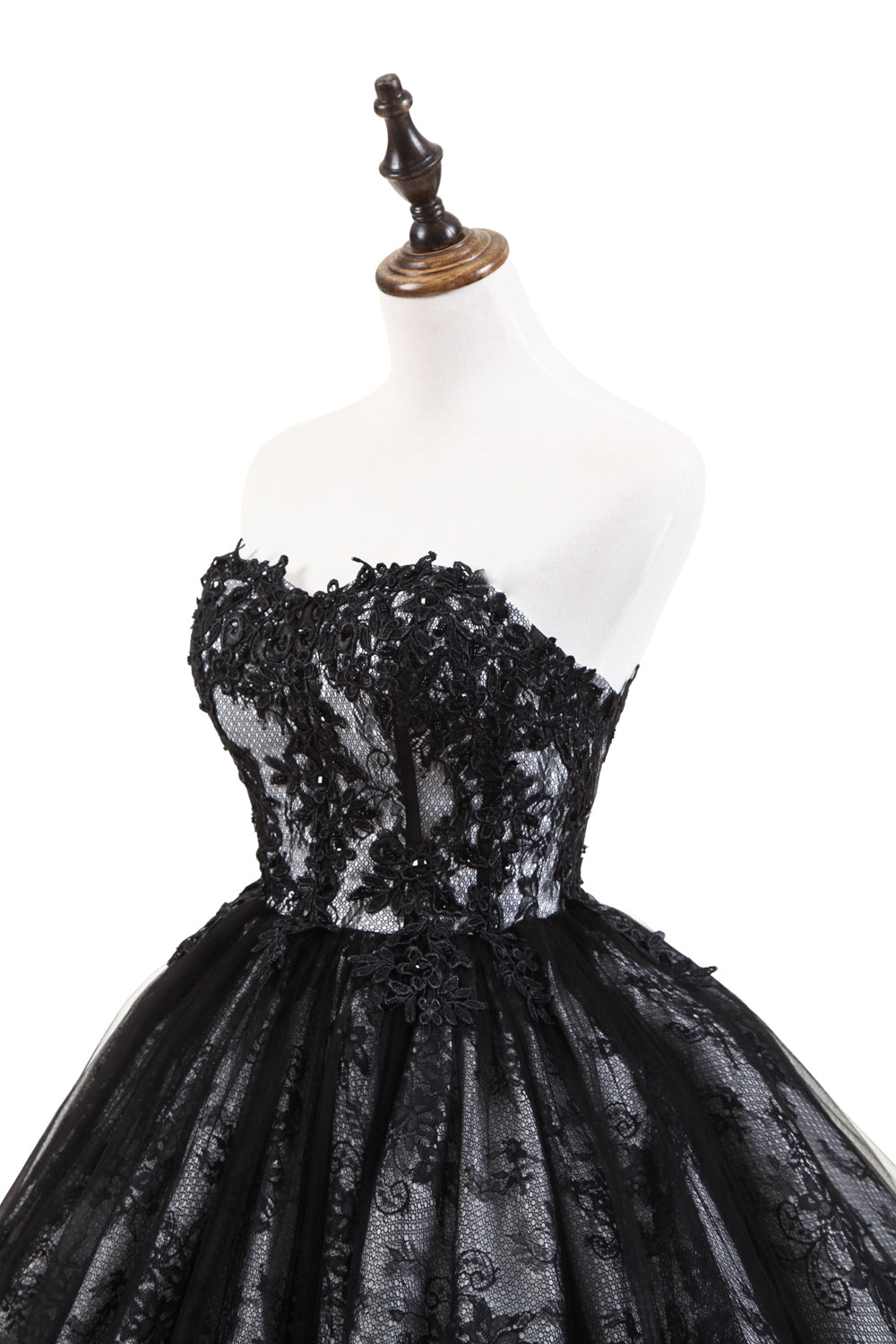 7-Day Dispatch Strapless Sweetheart Black Lace Tulle Ball Gown Lace-up Back Prom Dress