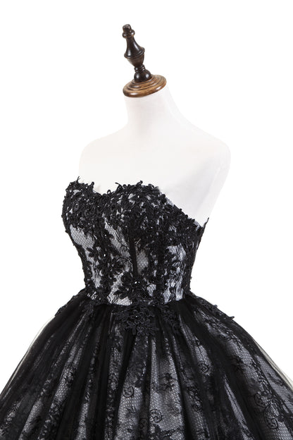 7-Day Dispatch Strapless Sweetheart Black Lace Tulle Ball Gown Lace-up Back Prom Dress