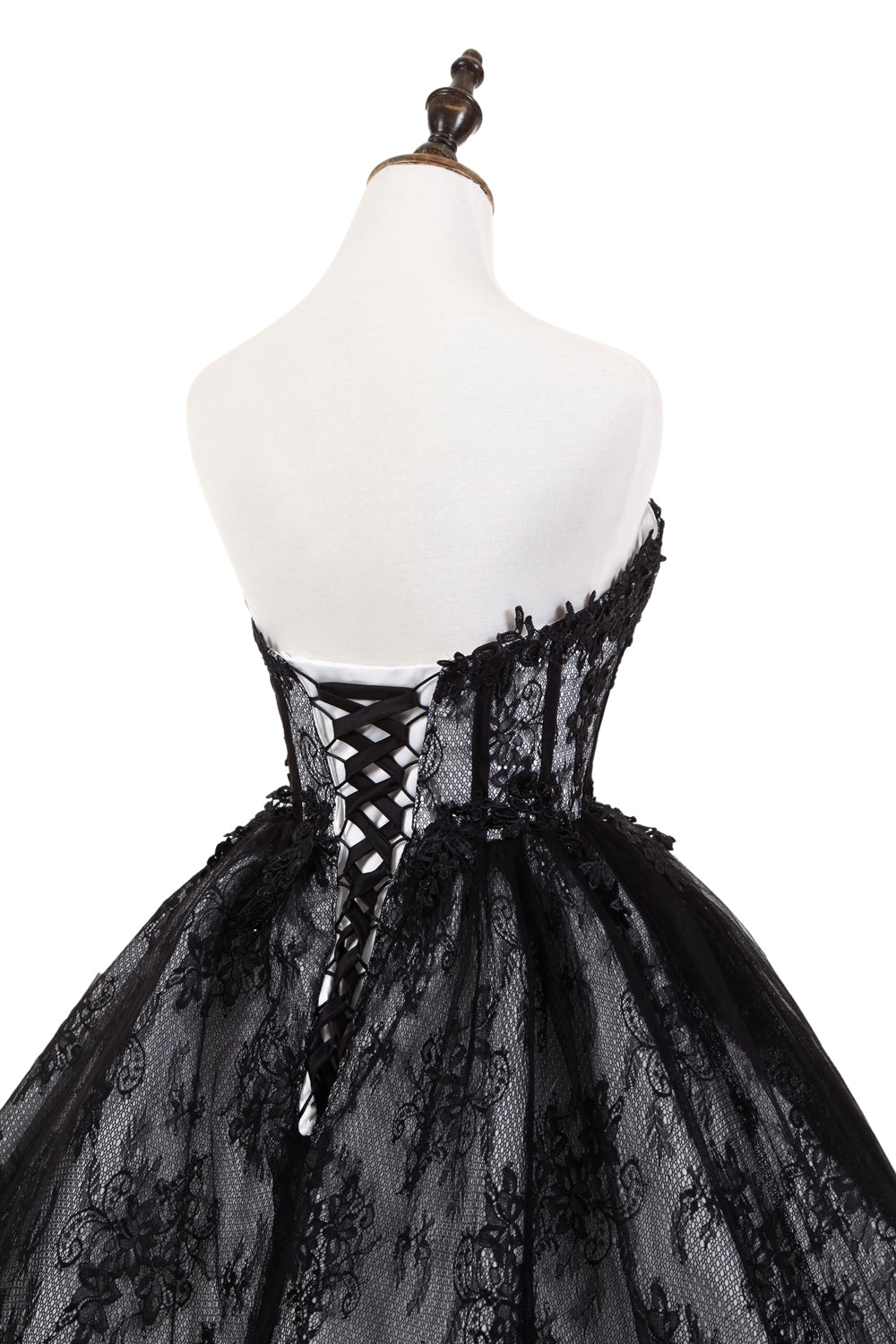 7-Day Dispatch Strapless Sweetheart Black Lace Tulle Ball Gown Lace-up Back Prom Dress