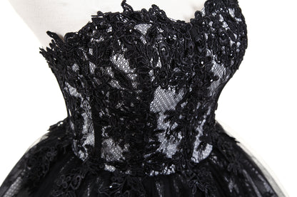 7-Day Dispatch Strapless Sweetheart Black Lace Tulle Ball Gown Lace-up Back Prom Dress