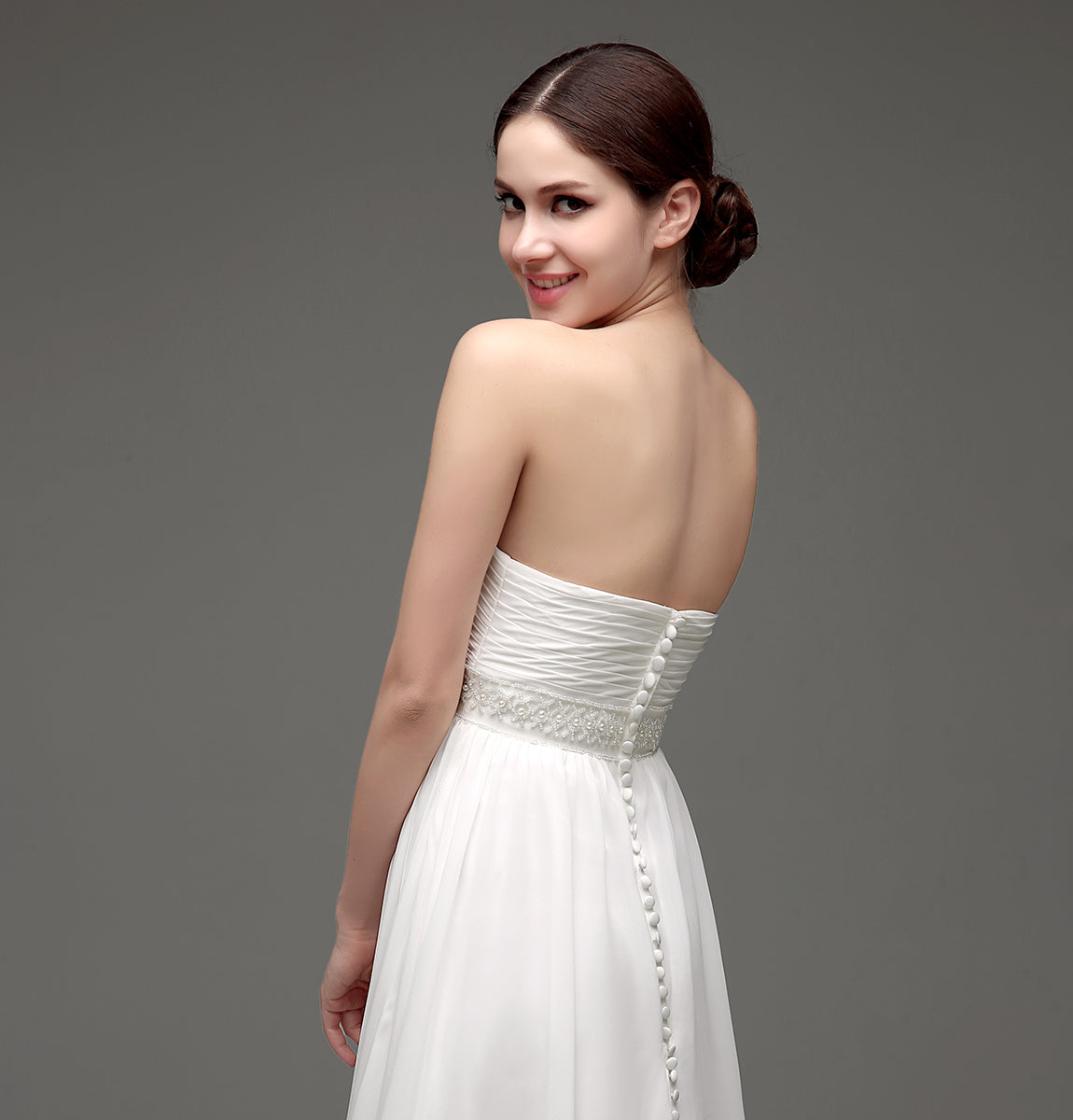 7‑Day Dispatch Strapless Pleated Chiffon Wedding Dress Beaded Empire Waist Bridal Gown