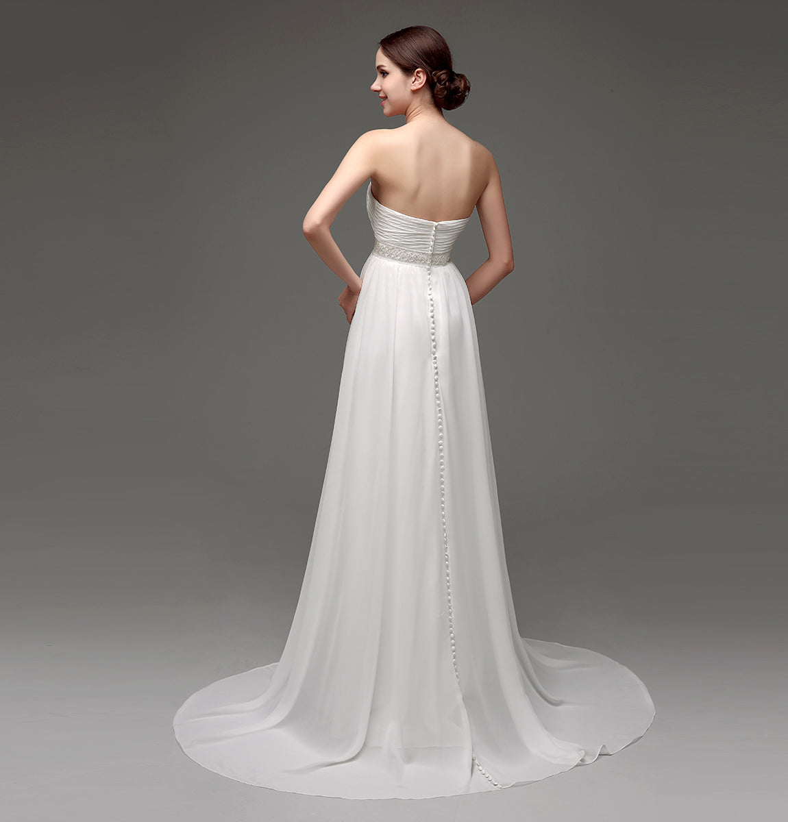 7‑Day Dispatch Strapless Pleated Chiffon Wedding Dress Beaded Empire Waist Bridal Gown