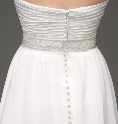 7‑Day Dispatch Strapless Pleated Chiffon Wedding Dress Beaded Empire Waist Bridal Gown