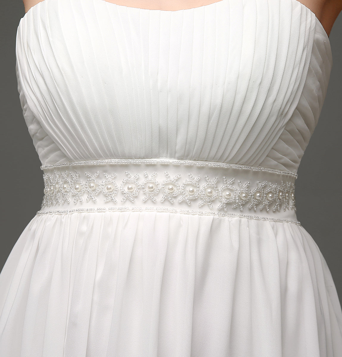 7‑Day Dispatch Strapless Pleated Chiffon Wedding Dress Beaded Empire Waist Bridal Gown