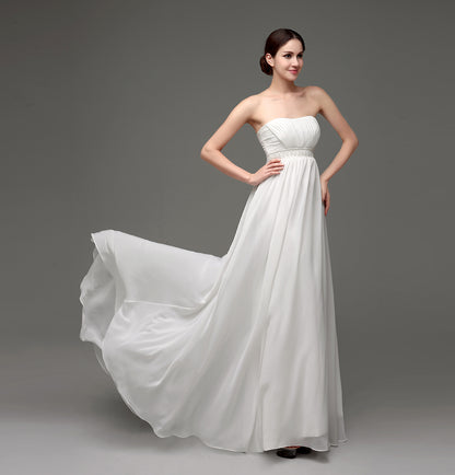 7‑Day Dispatch Strapless Pleated Chiffon Wedding Dress Beaded Empire Waist Bridal Gown