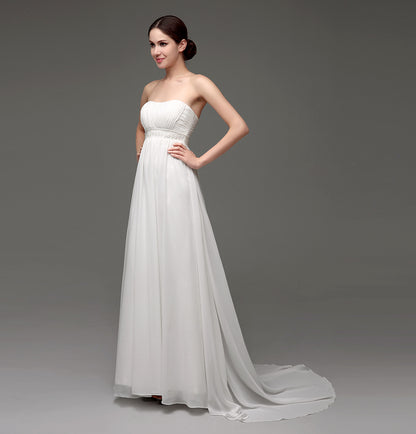 7‑Day Dispatch Strapless Pleated Chiffon Wedding Dress Beaded Empire Waist Bridal Gown