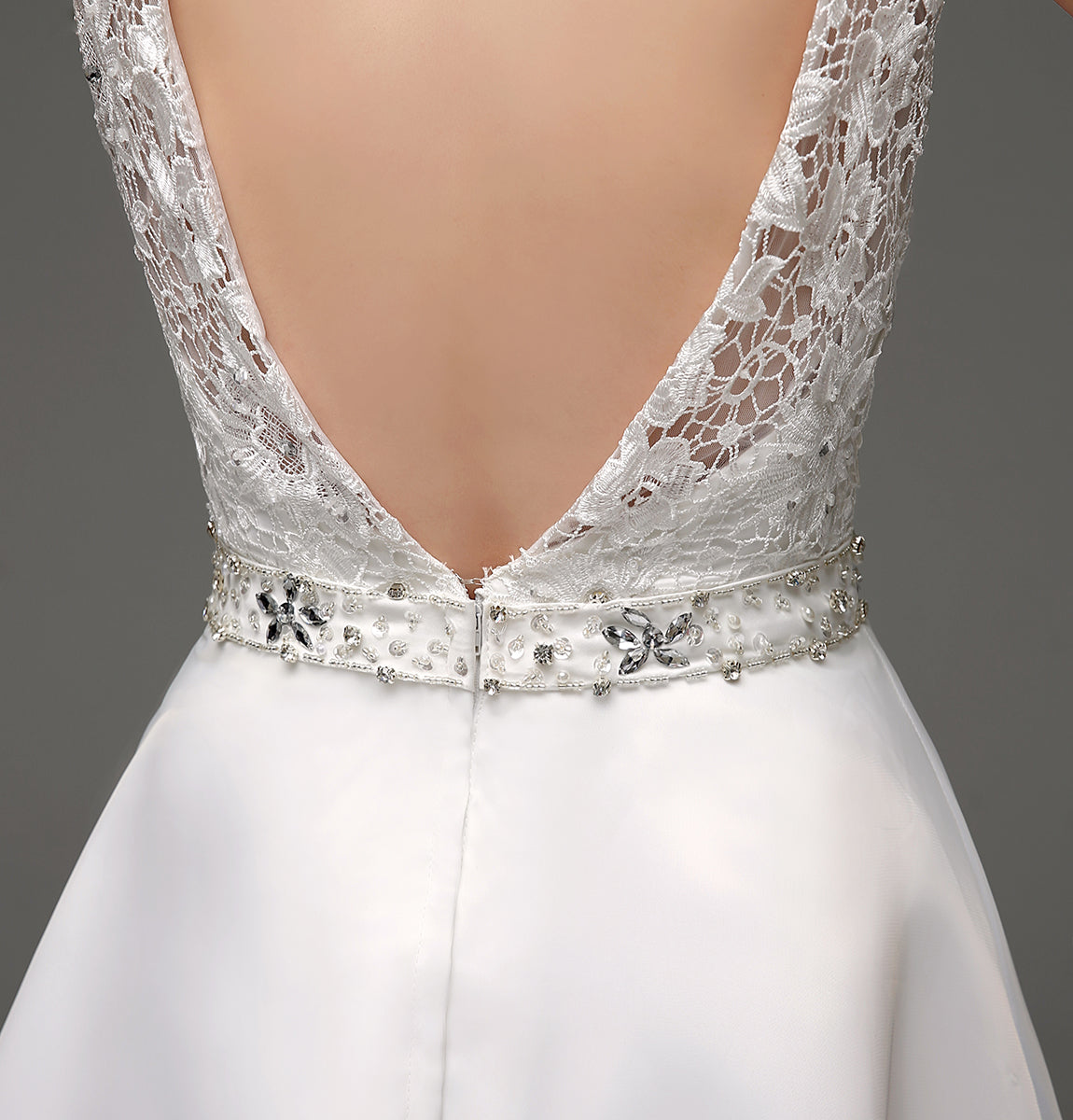 7‑Day Dispatch Satin Lace A‑Line Wedding Dress Sleeveless Beaded Waist Bridal Gown