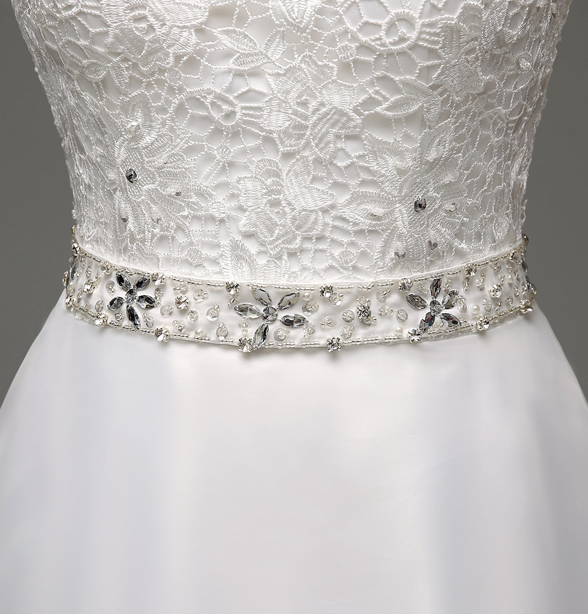 7‑Day Dispatch Satin Lace A‑Line Wedding Dress Sleeveless Beaded Waist Bridal Gown