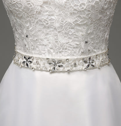 7‑Day Dispatch Satin Lace A‑Line Wedding Dress Sleeveless Beaded Waist Bridal Gown