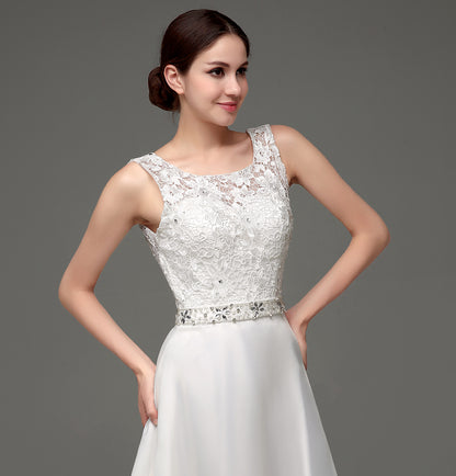 7‑Day Dispatch Satin Lace A‑Line Wedding Dress Sleeveless Beaded Waist Bridal Gown