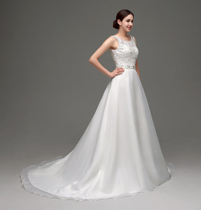 7‑Day Dispatch Satin Lace A‑Line Wedding Dress Sleeveless Beaded Waist Bridal Gown