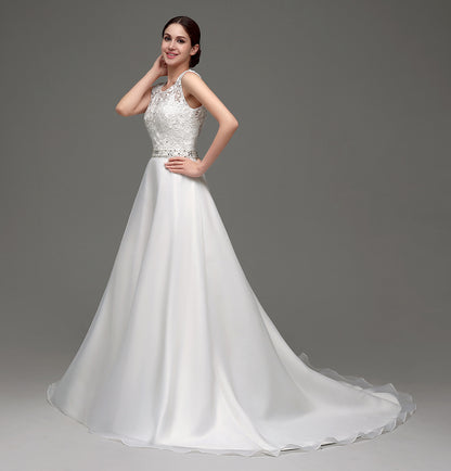 7‑Day Dispatch Satin Lace A‑Line Wedding Dress Sleeveless Beaded Waist Bridal Gown