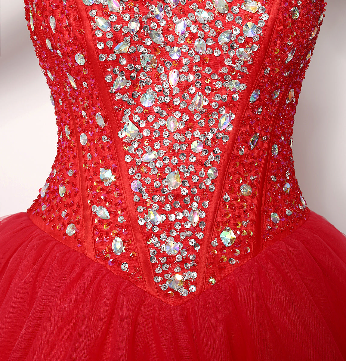 7‑Day Dispatch Strapless Sweetheart Red Tulle Ball Gown Beaded Corset Back Quinceañera Formal Dress