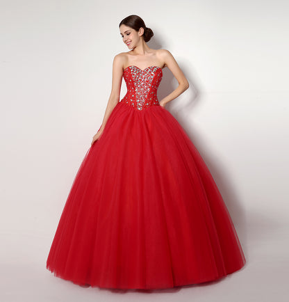 7‑Day Dispatch Strapless Sweetheart Red Tulle Ball Gown Beaded Corset Back Quinceañera Formal Dress