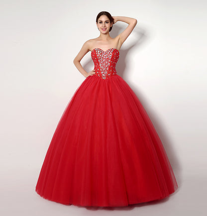 7‑Day Dispatch Strapless Sweetheart Red Tulle Ball Gown Beaded Corset Back Quinceañera Formal Dress