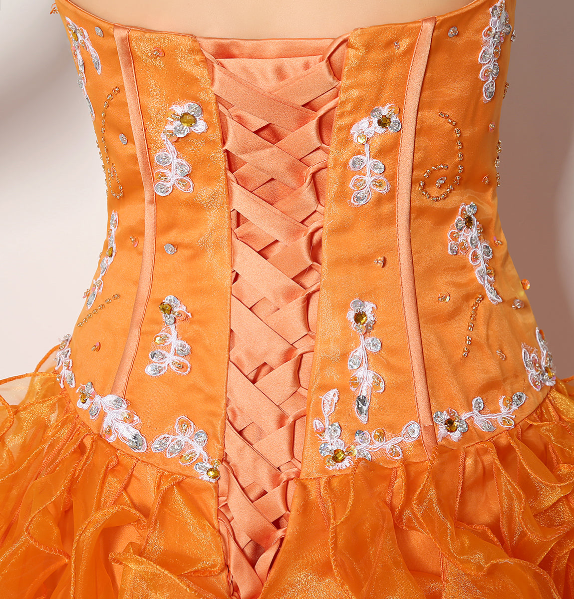 7‑Day Dispatch Strapless Sweetheart Orange Ruffled Organza Homecoming Dress With Flowing Train