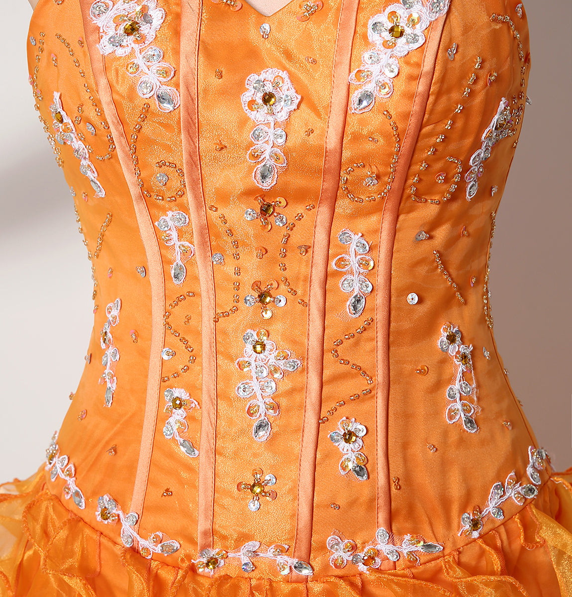 7‑Day Dispatch Strapless Sweetheart Orange Ruffled Organza Homecoming Dress With Flowing Train