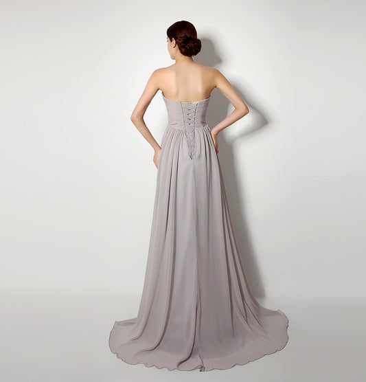 72‑Hour Dispatch Strapless Ruched Dusty Gray Chiffon Bridesmaid Dress Flowing Floor‑Length Evening Gown