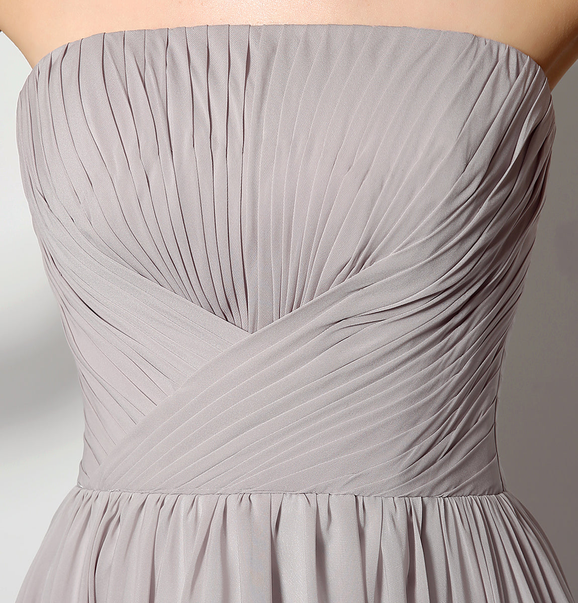 72‑Hour Dispatch Strapless Ruched Dusty Gray Chiffon Bridesmaid Dress Flowing Floor‑Length Evening Gown