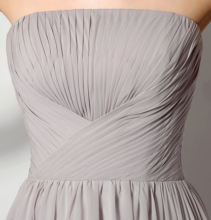 72‑Hour Dispatch Strapless Ruched Dusty Gray Chiffon Bridesmaid Dress Flowing Floor‑Length Evening Gown