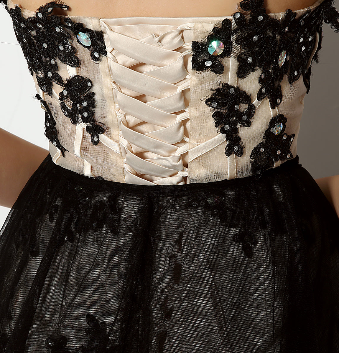 7‑Day Dispatch Two‑Way Wear Strapless Black Lace Detachable Tulle Overlay Evening Dress