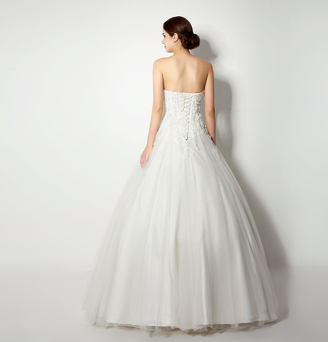 7‑Day Dispatch Strapless Sweetheart White Tulle Ball Gown Lace Beaded Corset Back Wedding Dress Formal Dress