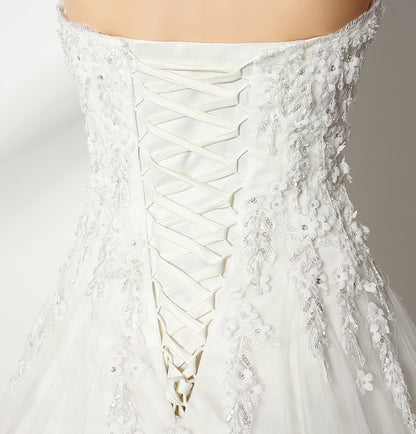 7‑Day Dispatch Strapless Sweetheart White Tulle Ball Gown Lace Beaded Corset Back Wedding Dress Formal Dress