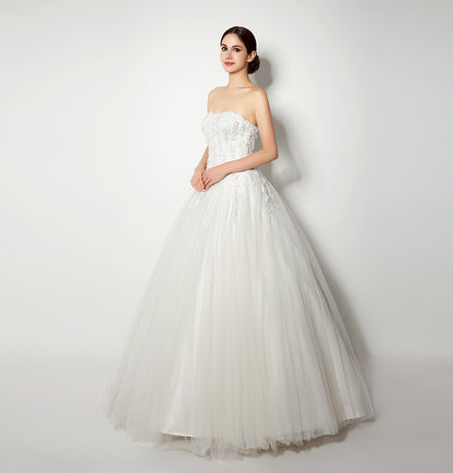 7‑Day Dispatch Strapless Sweetheart White Tulle Ball Gown Lace Beaded Corset Back Wedding Dress Formal Dress