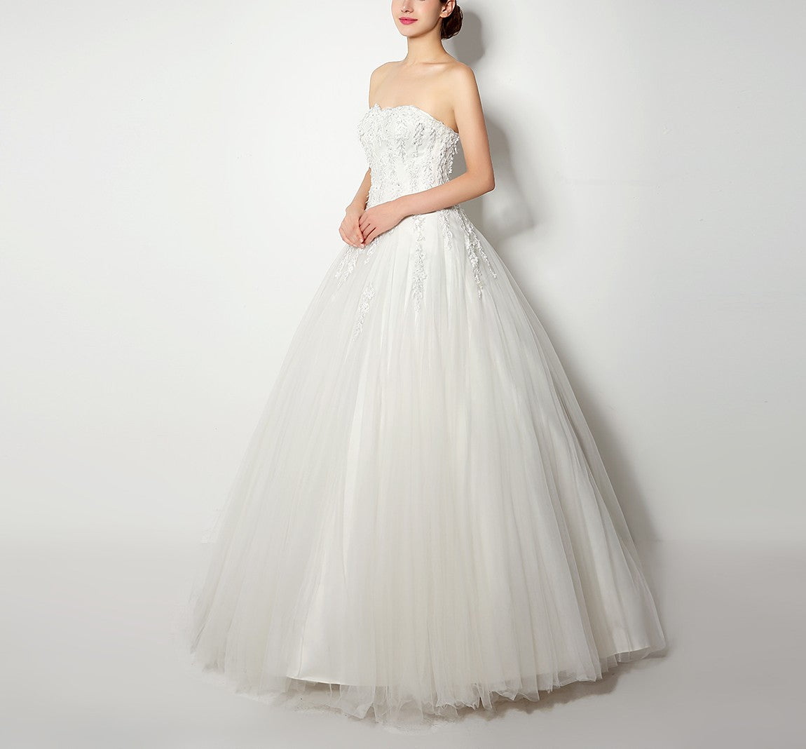 7‑Day Dispatch Strapless Sweetheart White Tulle Ball Gown Lace Beaded Corset Back Wedding Dress Formal Dress