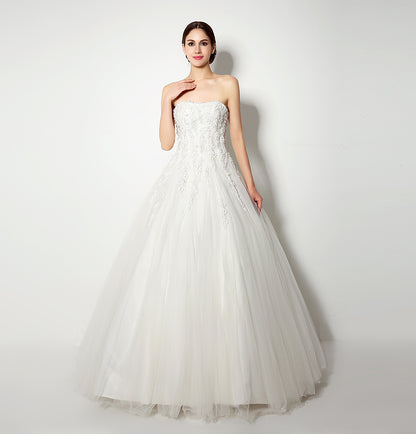 7‑Day Dispatch Strapless Sweetheart White Tulle Ball Gown Lace Beaded Corset Back Wedding Dress Formal Dress