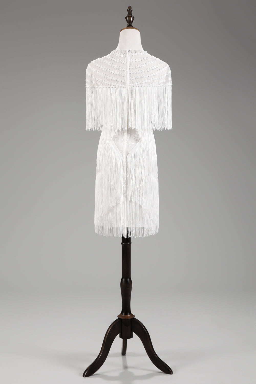7-Day Dispatch High Neck White Fringe Flapper Mini Dress Illusion Neck Sleeveless Tassel Party Gown