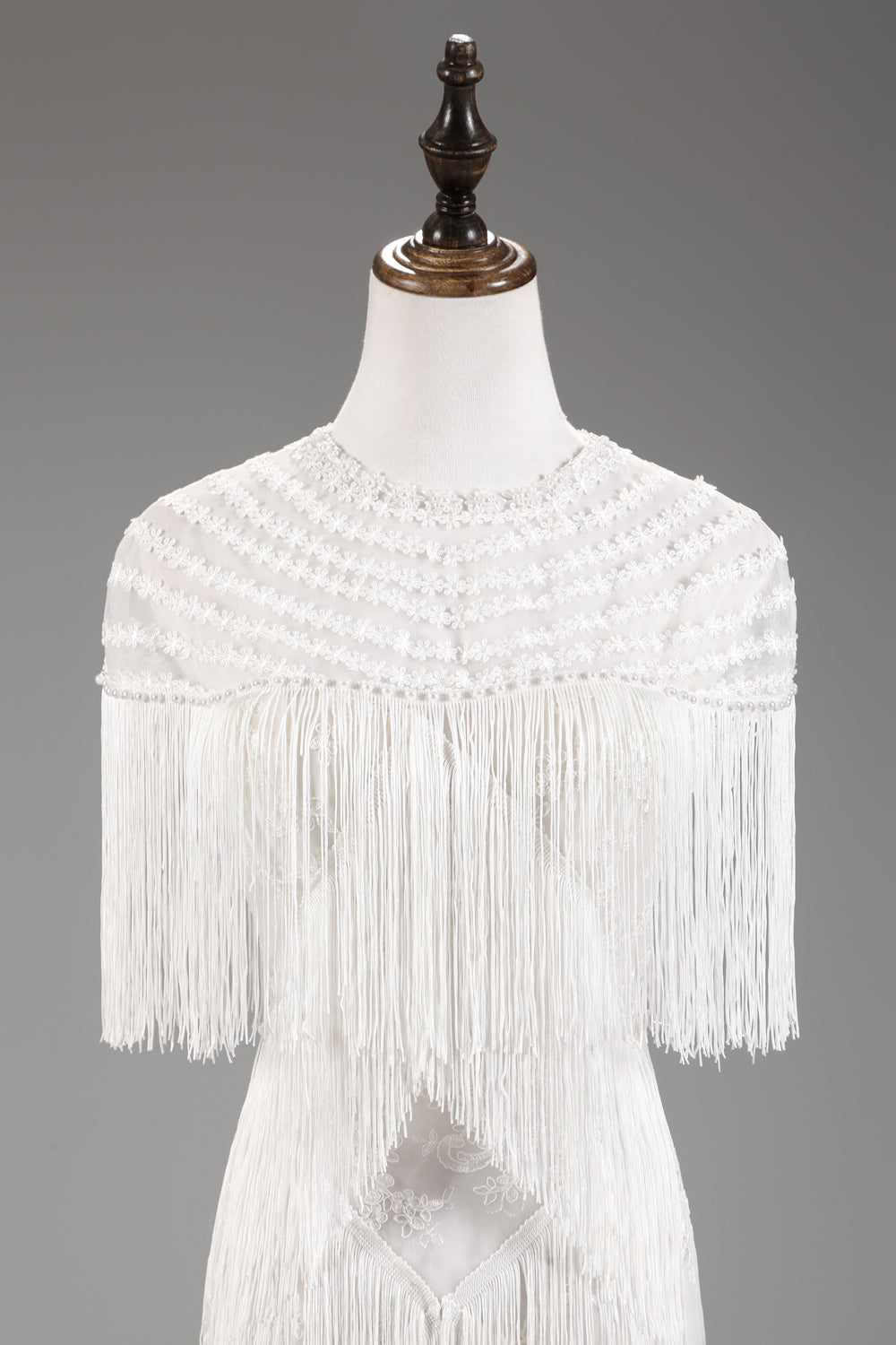7-Day Dispatch High Neck White Fringe Flapper Mini Dress Illusion Neck Sleeveless Tassel Party Gown
