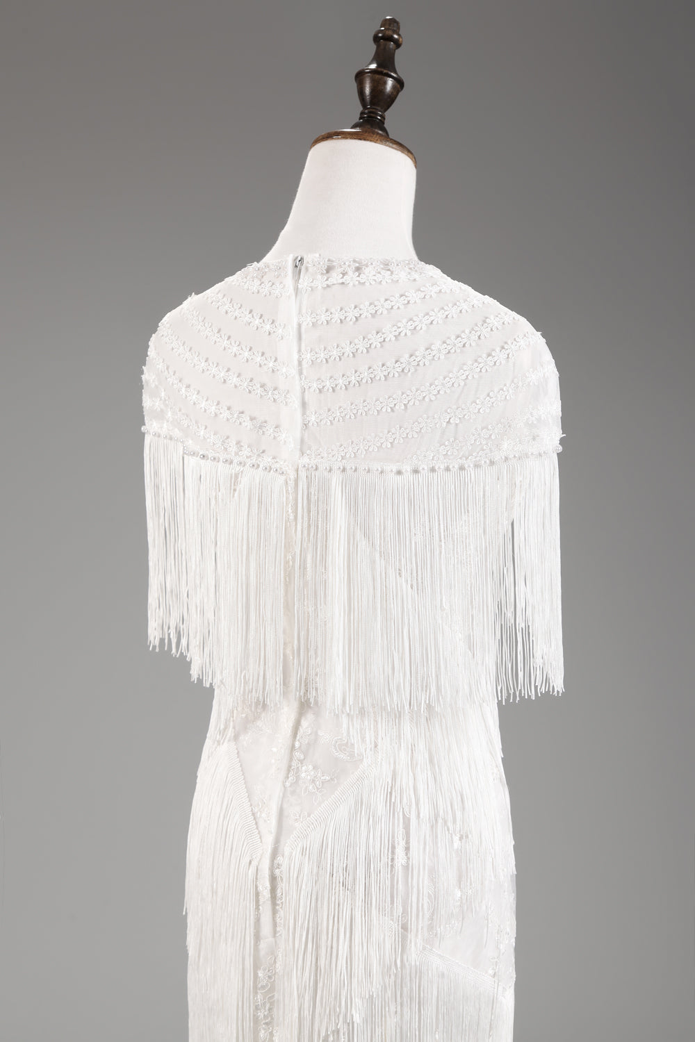 7-Day Dispatch High Neck White Fringe Flapper Mini Dress Illusion Neck Sleeveless Tassel Party Gown