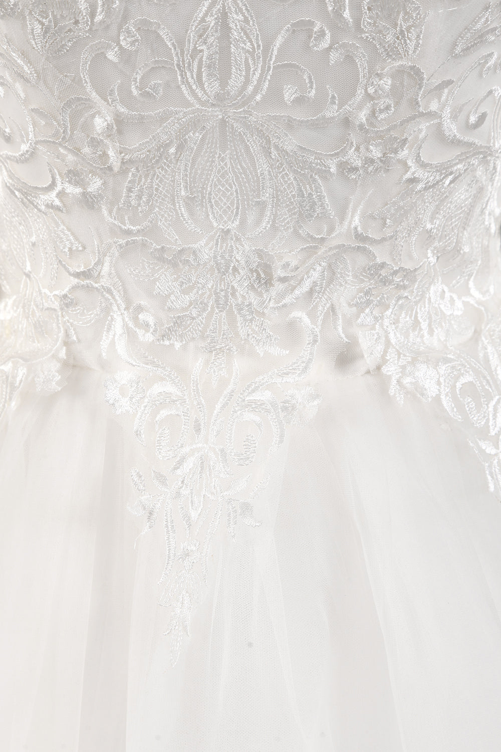 7-Day Dispatch Off-the-Shoulder 3/4 Sleeve White Lace Tulle Ball Gown Lace-up Back Wedding Dress