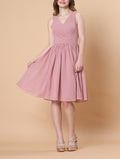 Dusty Rose Sleeveless V Neck Chiffon Knee Length Bridesmaid Dress | Short Formal Party Cocktail Gown Fast 72hr Shipping