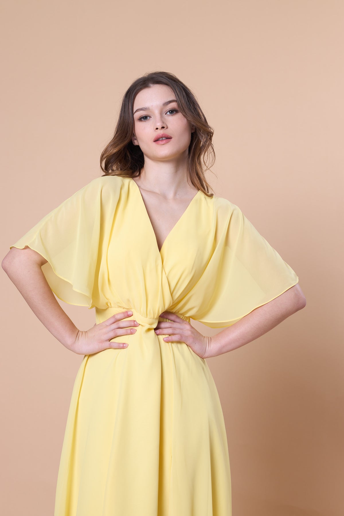 72-Hour Dispatch V-Neck Flutter Sleeve Chiffon Maxi Dress Multi-Color Options High Slit A-Line Floor-Length Evening Gown