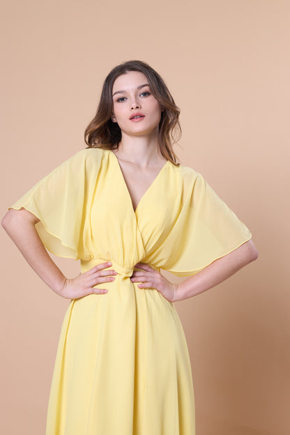 72-Hour Dispatch V-Neck Flutter Sleeve Chiffon Maxi Dress Multi-Color Options High Slit A-Line Floor-Length Evening Gown