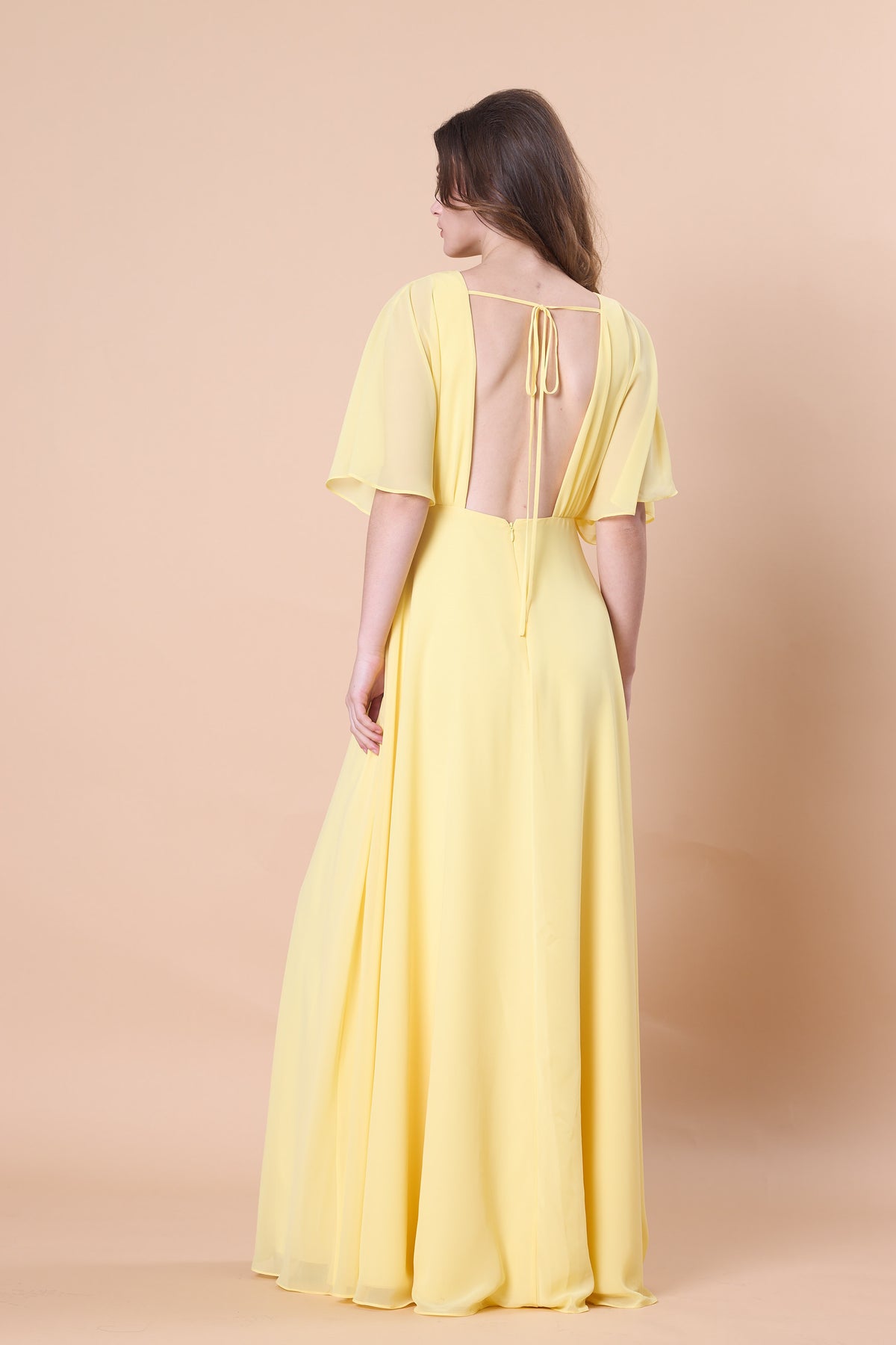 72-Hour Dispatch V-Neck Flutter Sleeve Chiffon Maxi Dress Multi-Color Options High Slit A-Line Floor-Length Evening Gown