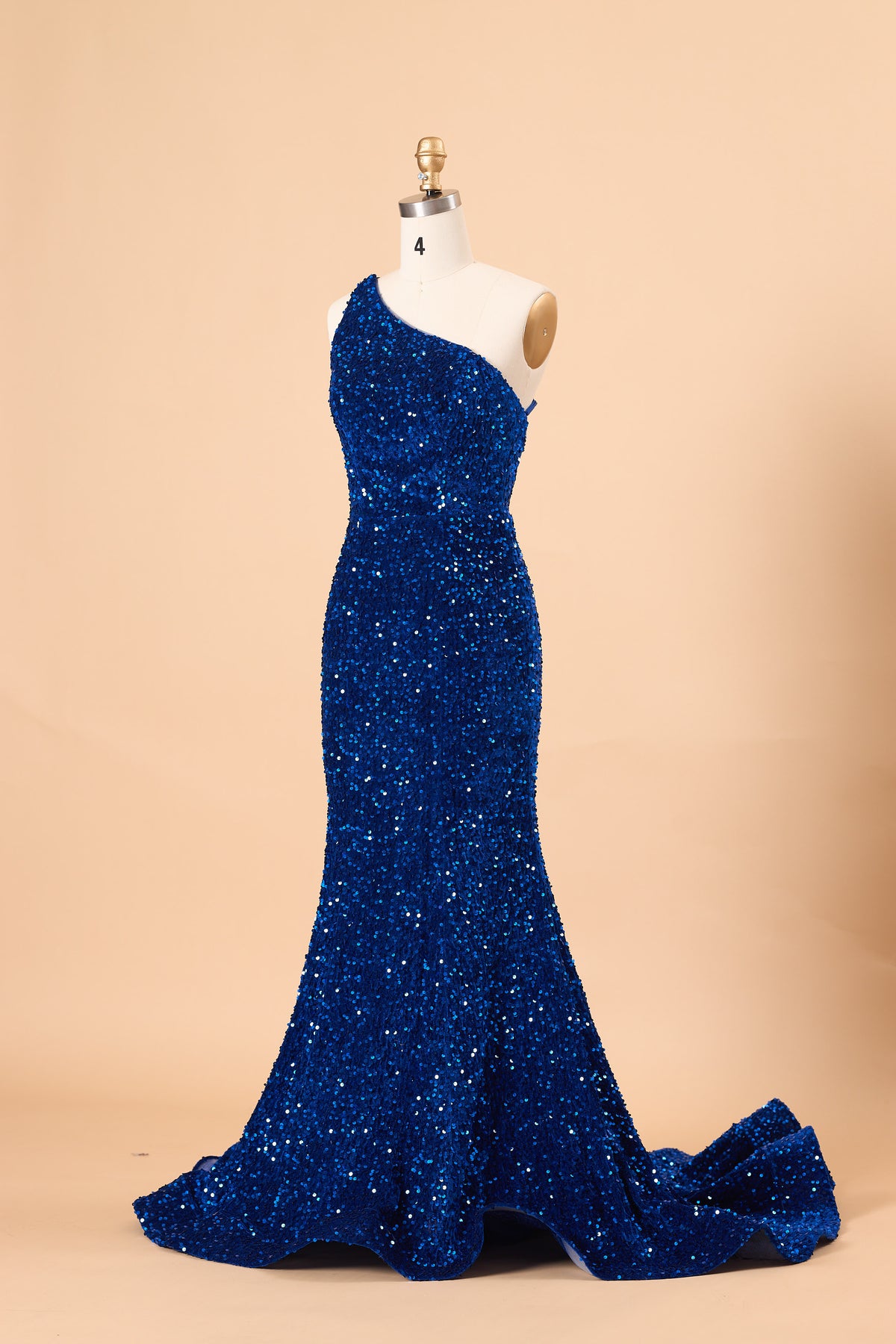 Royal Blue Sequin One Shoulder Mermaid Prom Gown With Train | Ships Within 72 Hours