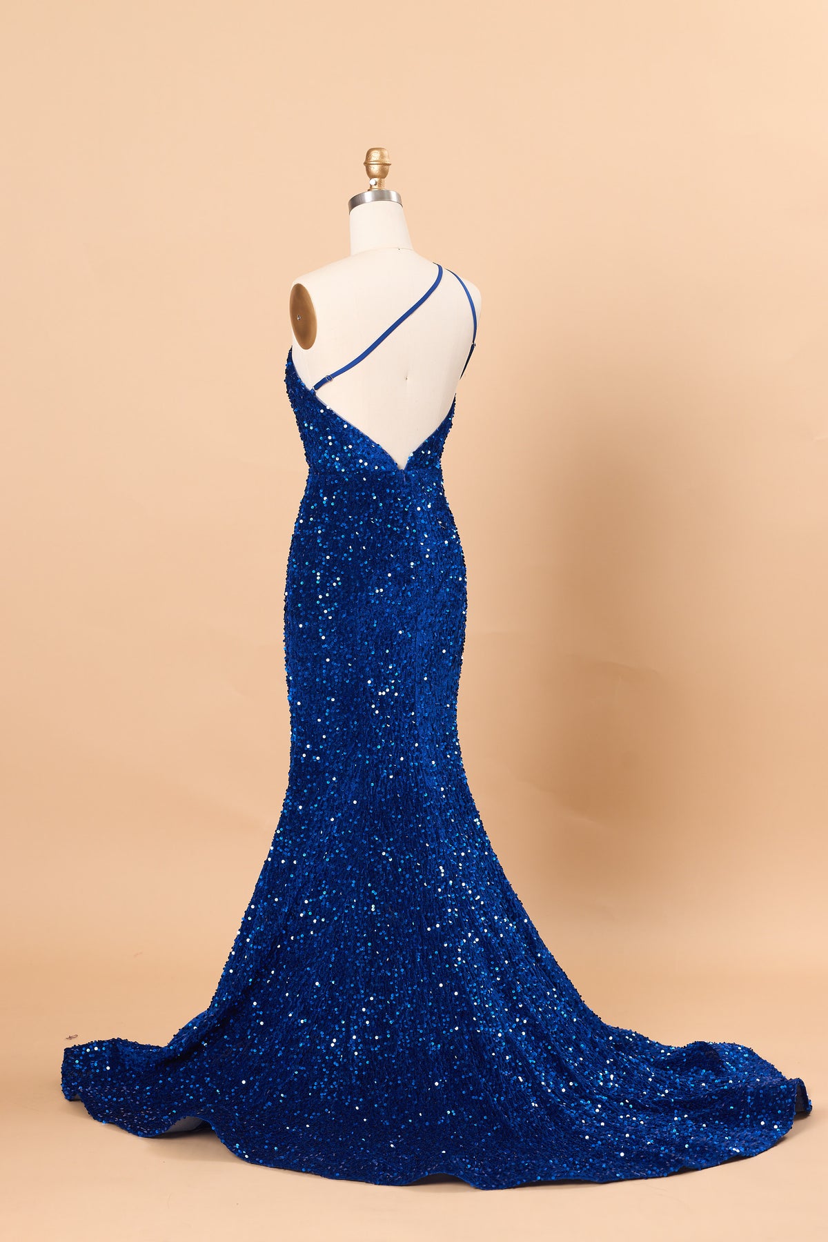 Royal Blue Sequin One Shoulder Mermaid Prom Gown With Train | Ships Within 72 Hours